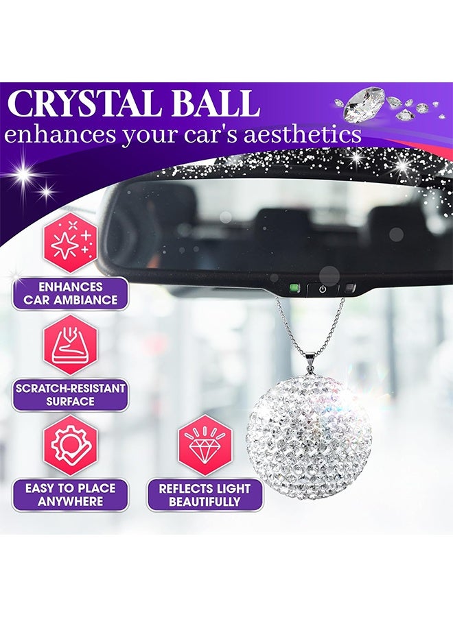 Bling Car Accessories - Elegant 1.37" Crystal Ball Rear View Mirror Charm with Hand-Set Sparkling Rhinestone and 17.7" Long Chain - Bling Rear View Mirror Accessories, Crystal Car Hanging Ornament - Image 3